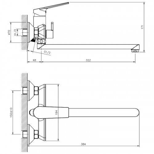 Смеситель для ванны Belz B533 B22533 универсальный Хром латунь на стену