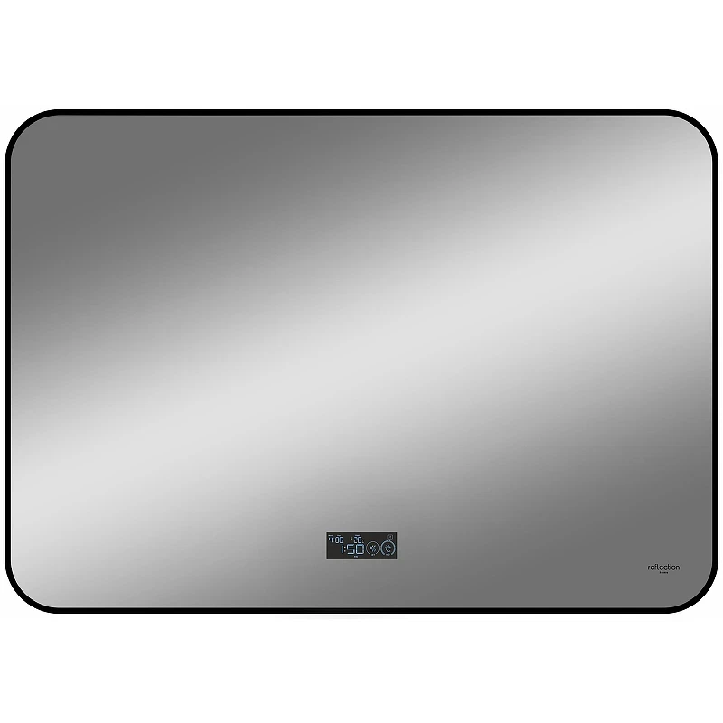 Зеркало Reflection Shadow 800х600 RF5733SH с подсветкой Черное с сенсорным выключателем, диммером, подогревом и часами МДФ / ЛДСП, стекло