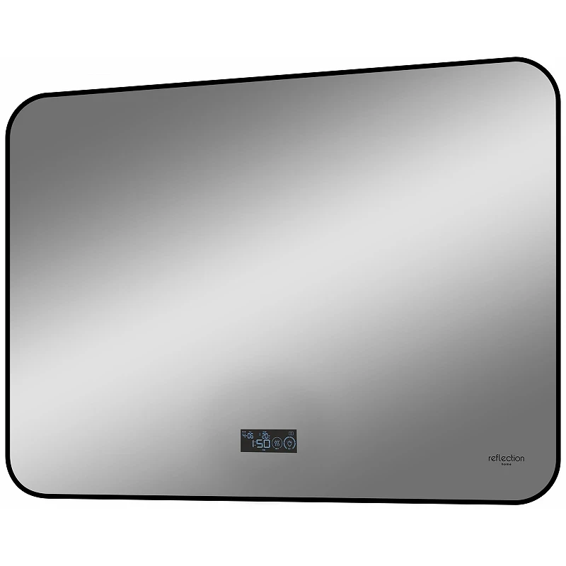 Зеркало Reflection Shadow 800х600 RF5733SH с подсветкой Черное с сенсорным выключателем, диммером, подогревом и часами МДФ / ЛДСП, стекло