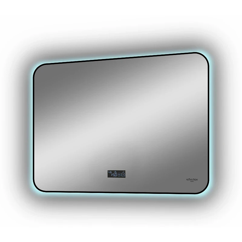 Зеркало Reflection Shadow 800х600 RF5733SH с подсветкой Черное с сенсорным выключателем, диммером, подогревом и часами МДФ / ЛДСП, стекло