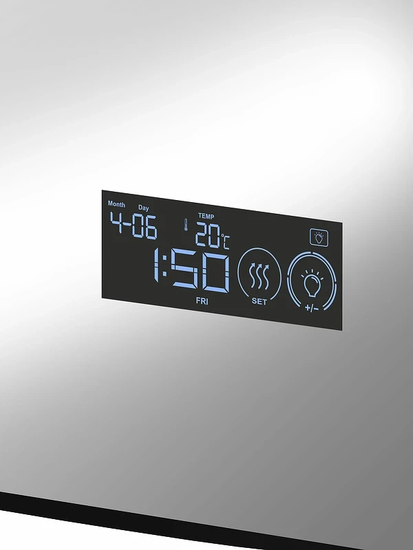 Зеркало Reflection Shadow 800х600 RF5733SH с подсветкой Черное с сенсорным выключателем, диммером, подогревом и часами МДФ / ЛДСП, стекло