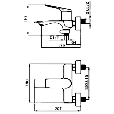 Смеситель для ванны Haiba HB60816-3 Оружейная сталь латунь на стену
