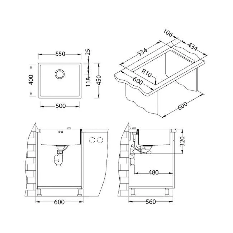 Кухонная мойка Alveus Quadrix 50 BRS-90 550x450x200 1102606 Брашированная сталь нержавеющая сталь встраиваемый