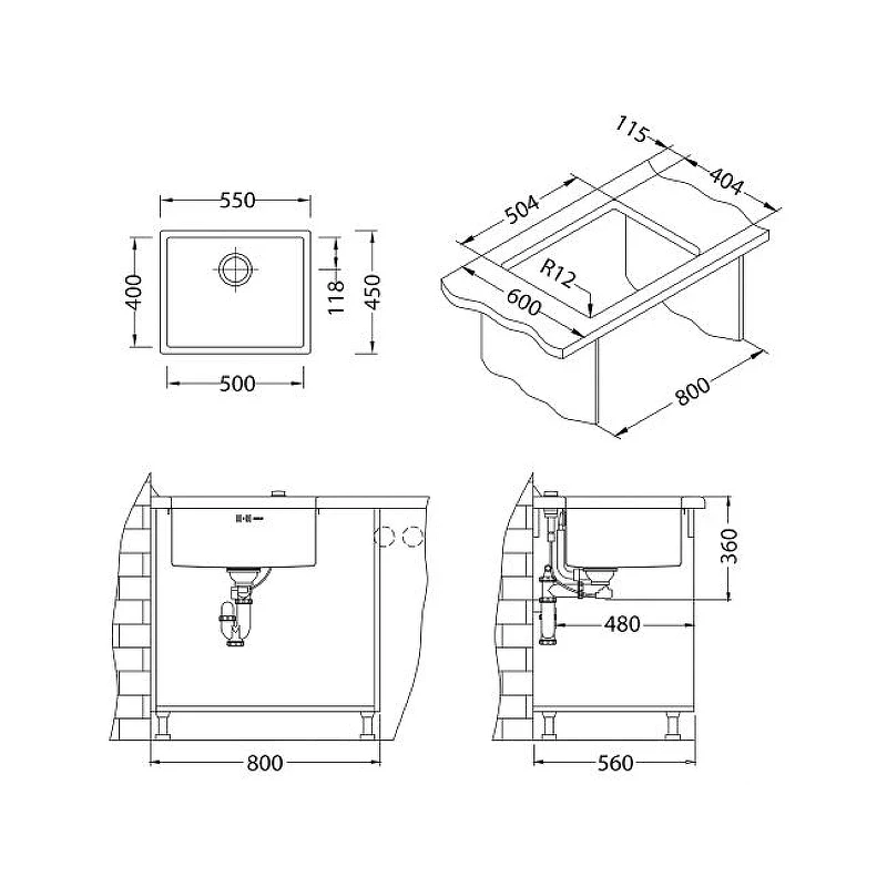 Кухонная мойка Alveus Quadrix 50 BRS-90 550x450x200 1102606 Брашированная сталь нержавеющая сталь встраиваемый