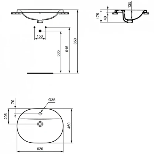Раковина встраиваемая сверху Ideal Standard Connect 62 E504001 цвет Euro White / Евробелый