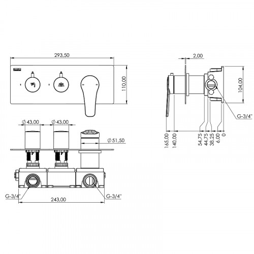 Душевая система Teska Euro-X EX3780 Черный матовый латунь встраиваемый