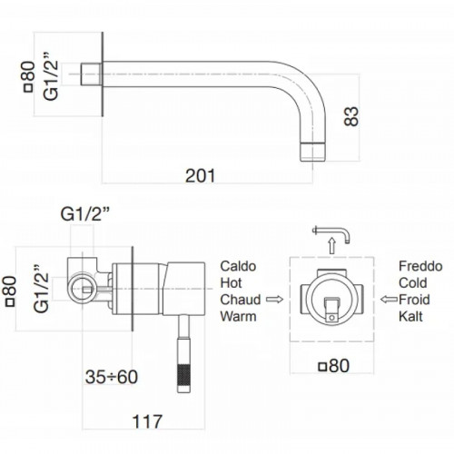 Смеситель для раковины Webert Rimini RI830605010 Золото встраиваемый