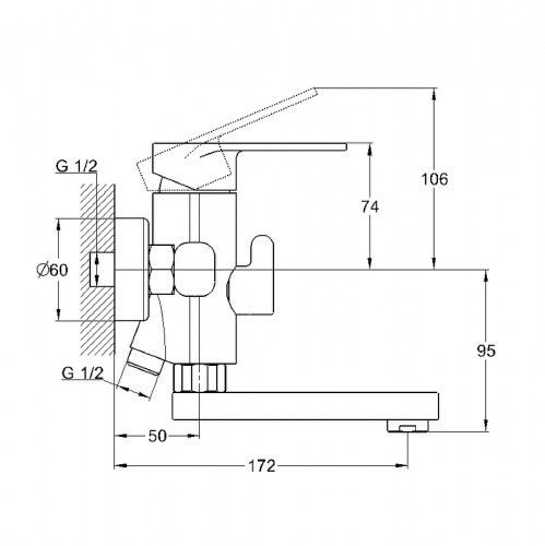 Смеситель для ванны G-Lauf NOB3-A128 Хром цинк на стену