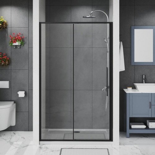 Душевая дверь Azario Shanghai 130 AZ-Y43-130-MB-CL профиль Черный матовый стекло прозрачное