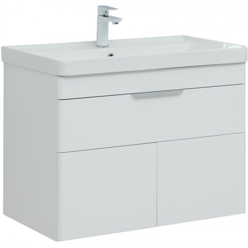 Тумба с раковиной Aquanet Ирис new 80 312430 подвесная Белый глянец МДФ / ЛДСП