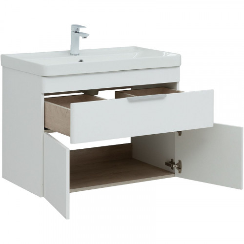Тумба с раковиной Aquanet Ирис new 80 312430 подвесная Белый глянец МДФ / ЛДСП