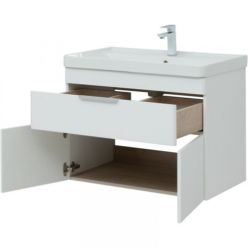 Тумба с раковиной Aquanet Ирис new 80 312430 подвесная Белый глянец МДФ / ЛДСП