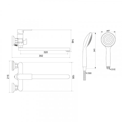 Смеситель для ванны Damixa Apollo 479500000 универсальный Хром латунь на стену