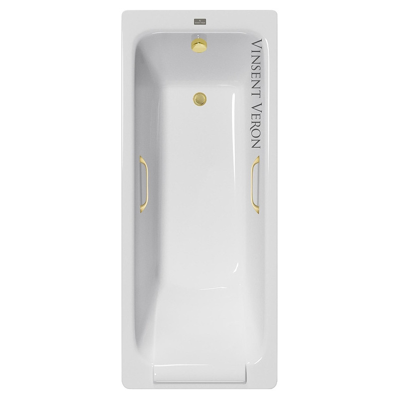 Чугунная ванна Vinsent Veron Italon 170x70 VIT1707045H/VH0012MGD цвет Белый с квадратными ручками матовое золото