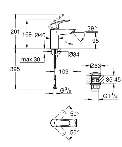Смеситель для раковины Grohe Eurosmart 23922003 Хром латунь