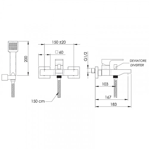 Смеситель для ванны Remer Absolute AU02CFP Черный брашированный хром латунь на стену