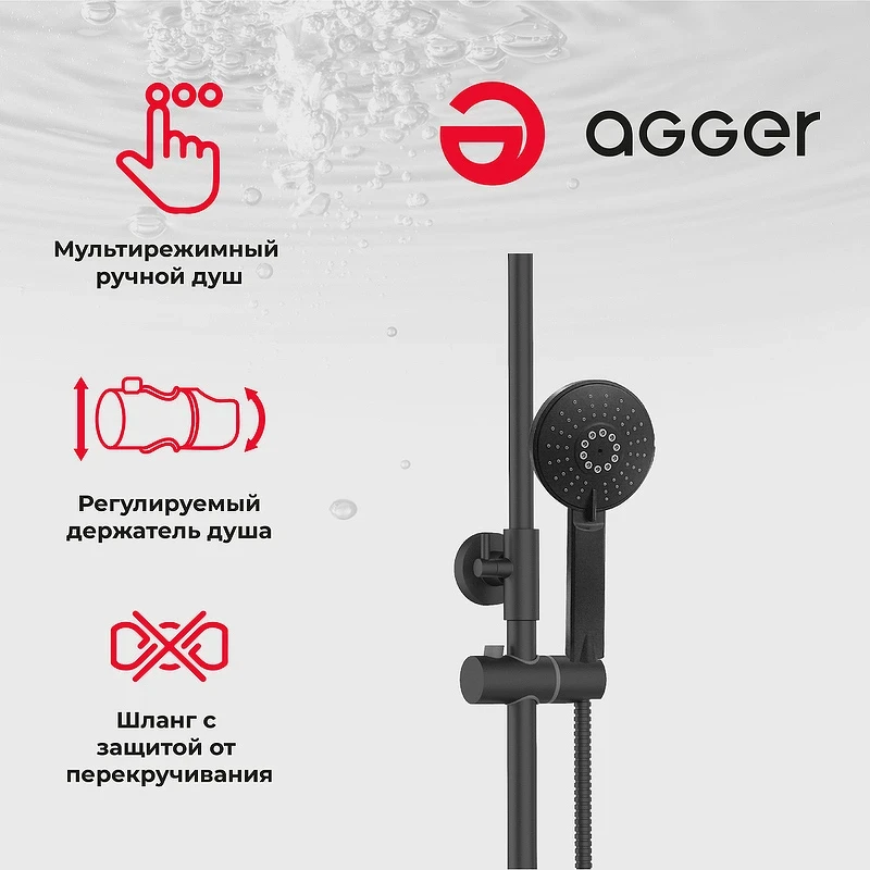Душевая система Agger Brilliant A0393344 Черная матовая латунь на стену