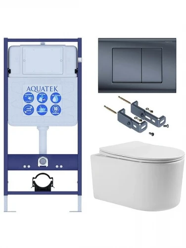 Комплект унитаза с инсталляцией Aquatek Set Aquatek Мия Т-033 4в1 цвет Белый с сиденьем Микролифт и клавишей смыва цвет Оружейная сталь