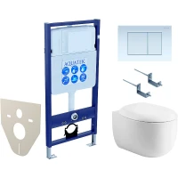 Комплект унитаза с инсталляцией Aquatek Set Aquatek Альтаир cm-009 4в1 с сиденьем Микролифт и Белой клавишей смыва фарфор подвесной