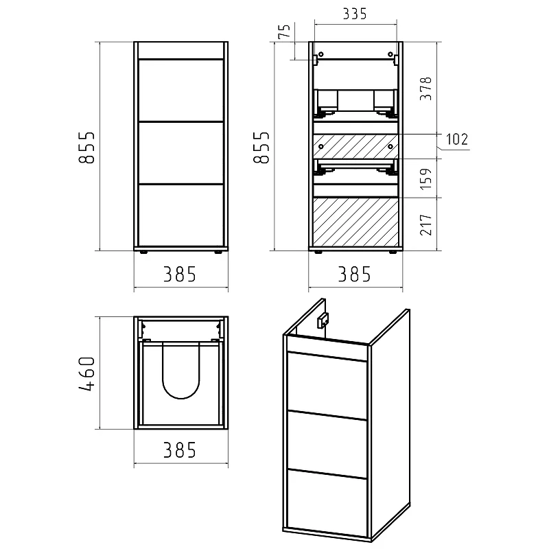 Тумба под раковину Brevita Grafit 100 GRA-01040-023Я Белая матовая МДФ / ЛДСП