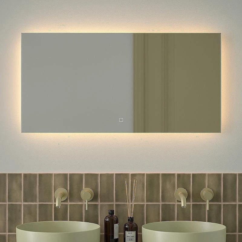 Зеркало Defesto Glow 100х50 DF 2515SH с подсветкой 28W-3000К/с фацетом/Сенсорный выключатель/Теплый белый свет