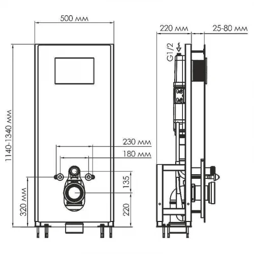 Инсталляция WasserKRAFT Glan 66TLT.010.ME.BL.WH04 для унитаза Черное стекло с Белой клавишей смыва