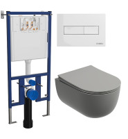 Унитаз с инсталляцией DIWO Ceramicanova Modena Rimless CN6063MH + DIWO 4501 с сиденьем Микролифт с клавишей смыва цвет Глянцевый белый