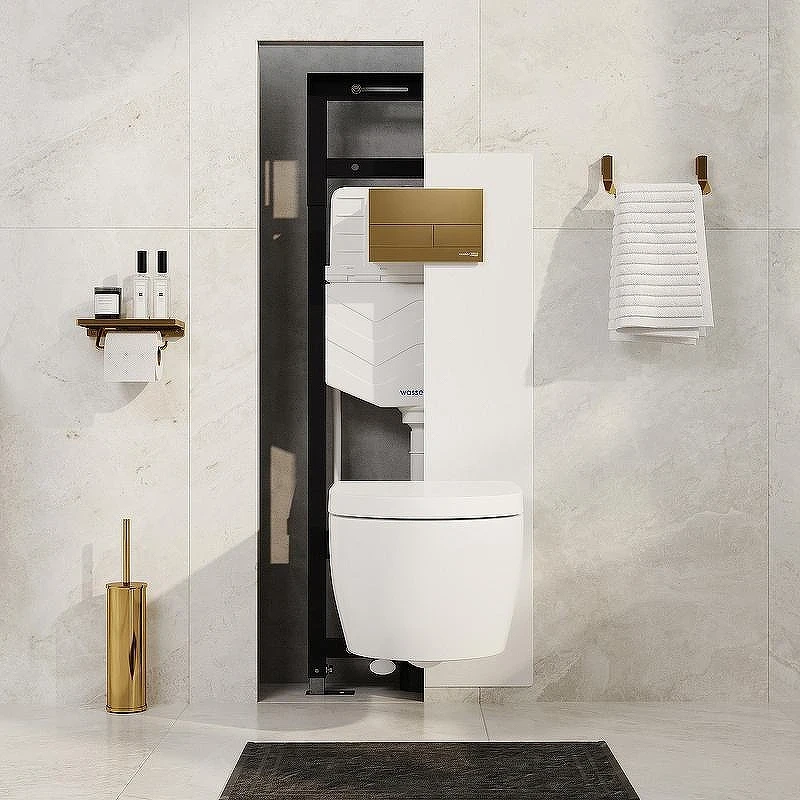Инсталляция WasserKRAFT Salm 27TLT.010.ME.WH.PG04 для унитаза Белое стекло с клавишей смыва Золото глянцевое