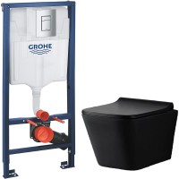 Комплект унитаза CeramaLux 5171MB с инсталляцией Grohe Rapid SL 38772001 с сиденьем Микролифт и клавишей смыва Хром фаянс подвесной