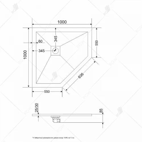 Душевой поддон из искусственного камня RGW Stone Tray ST/T-G 100х100 16155100-02 Графит