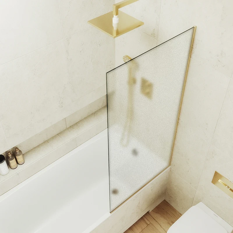 Шторка на ванну Maybah Glass MGV-92-3у 600x1400 в узком профиле Золото стекло сатиновое