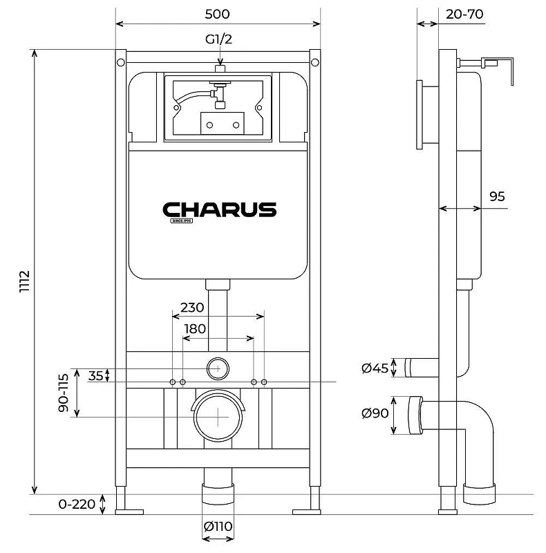 Комплект унитаза с инсталляцией Charus SET.114W.11.3 цвет Белый с сиденьем Микролифт и клавишей смыва цвет Белый глянец