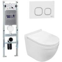 Комплект унитаза с инсталляцией WeltWasser AMBERG 350 ST + HEIMBACH 043 GL-WT + AMBERG RD-WT 10000012134 цвет Белый глянцевый с сиденьем Микролифт и клавишей смыва цвет Белый