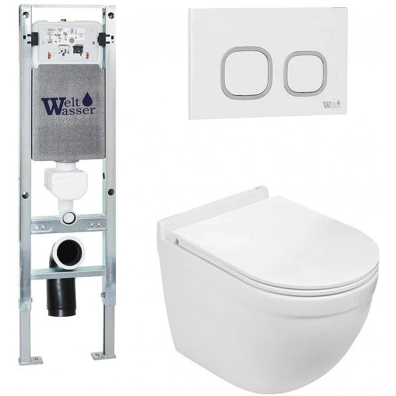 Комплект унитаза с инсталляцией WeltWasser AMBERG 350 ST + HEIMBACH 043 GL-WT + AMBERG RD-WT 10000012134 цвет Белый глянцевый с сиденьем Микролифт и клавишей смыва цвет Белый