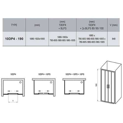 Душевая дверь Ravak 10° 10DP4 190 0ZKL0100Z1 профиль Белый стекло Transparent