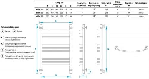 Водяной полотенцесушитель Energy Prestige 600x300 EWTR0PRES0603000000 Хром нержавеющая сталь