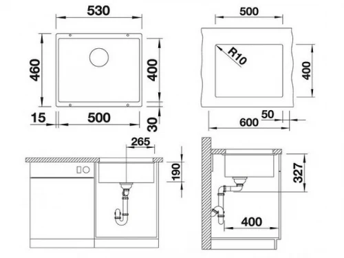 Кухонная мойка Blanco Subline 500-U 525995 Черная искусственный камень (литьевой мрамор) встраиваемый