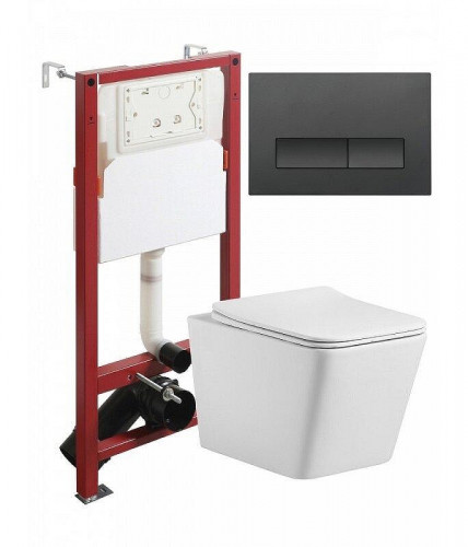 Комплект унитаза с инсталляцией Agger ATI10150+APB244 цвет Белый с сиденьем Микролифт и клавишей смыва цвет Черный матовый