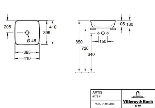 Раковина накладная Villeroy&amp;Boch Artis 40 417841BCW4 цвет Sencha