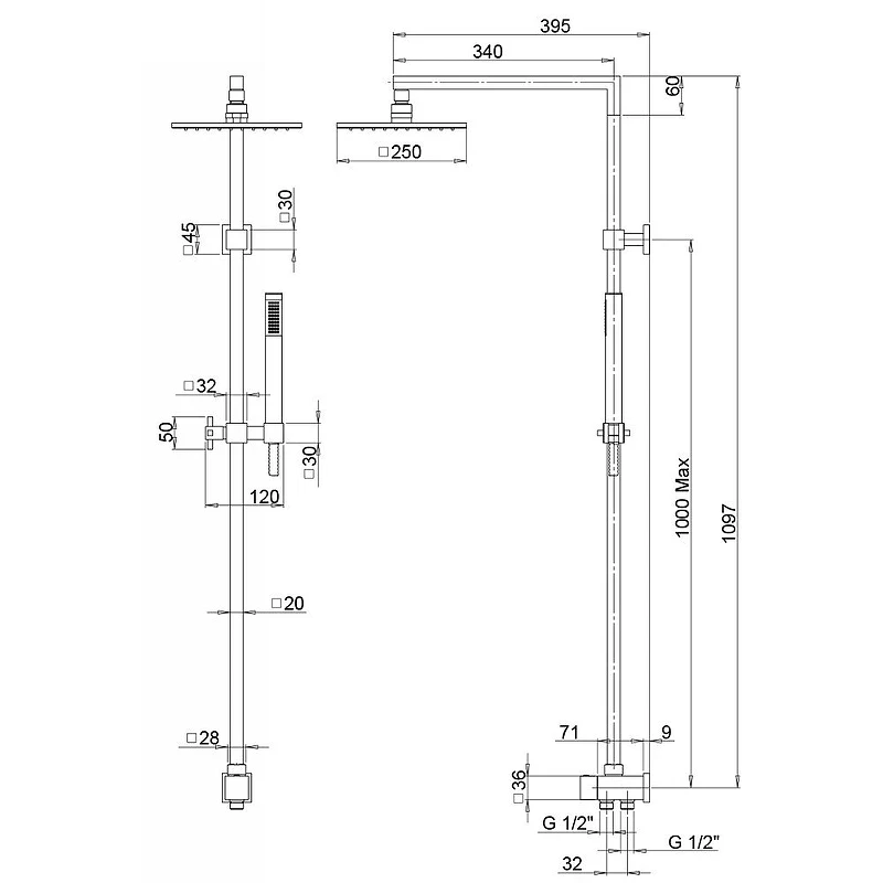 Душевая система Paini RS Q1 50CR191ARQ3P3 Хром