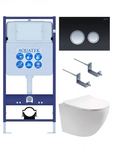 Комплект унитаза с инсталляцией Aquatek Set Aquatek Европа T KDI29 цвет Белый с сиденьем Микролифт и клавишей смыва цвет Черный матовый