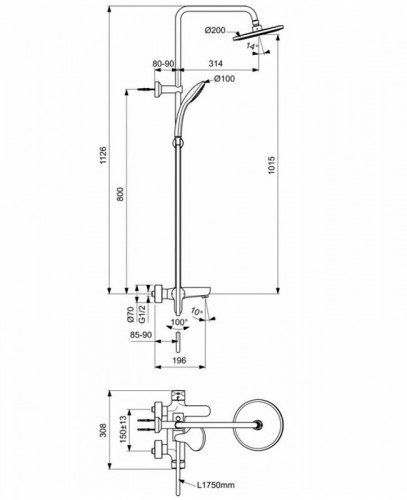 Душевая система Ideal Standard Cerafine Model O BC525XG Черный шелк латунь на стену