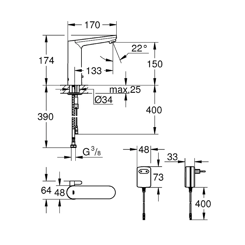 Смеситель для раковины Grohe Eurosmart Cosmopolitan E 36421000 Хром латунь