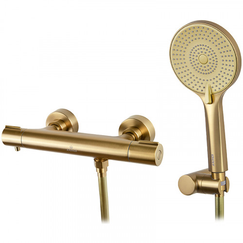 Смеситель для душа Kaiser Serio 05377-3 с термостатом Шлифованное золото латунь на стену