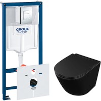 Комплект унитаза Owl 1975 Vind Cirkel-H OWLT190305 с инсталляцией Grohe Rapid SL 38775001 с сиденьем Микролифт и клавишей смыва Хром фарфор подвесной