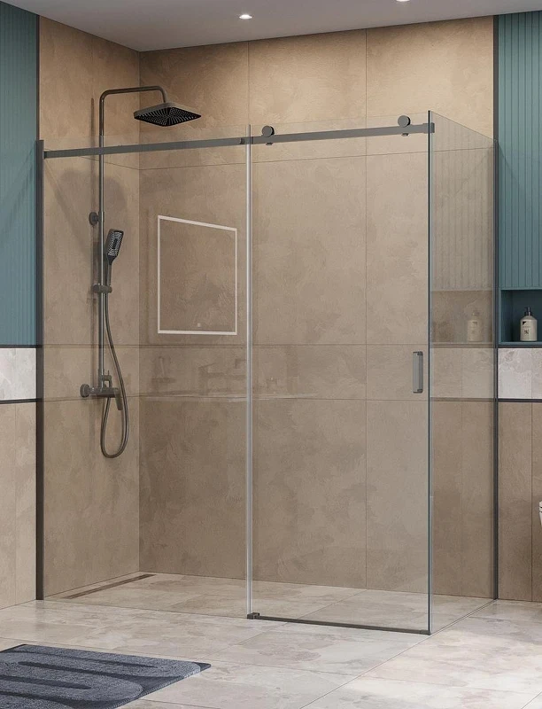 Душевой уголок BelBagno Soft Close-2 180x80 SOFT_CLOSE-2-AH-1-180/80-C-GM профиль Оружейная сталь стекло прозрачное