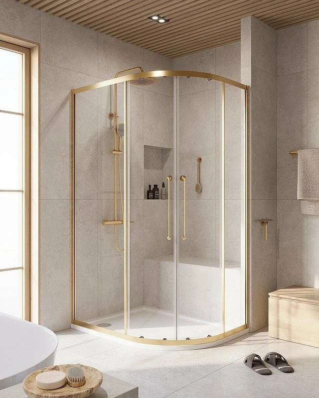 Душевой уголок Cezares Relax-304 120x90 RELAX-304-RH-2-120/90-C-BORO профиль Брашированное золото стекло прозрачное