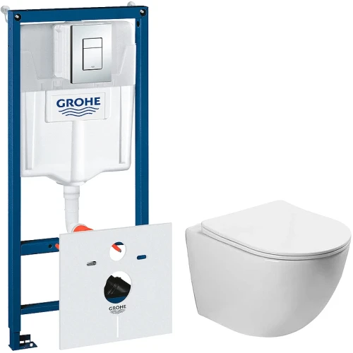 Комплект унитаза Vincea Globo VT1-14S с инсталляцией Grohe Rapid SL 38775001 с сиденьем Микролифт и клавишей смыва Хром фарфор подвесной