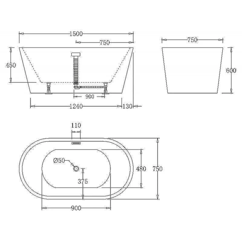 Акриловая ванна BelBagno 150x75 BB71-1500-BIANCO без гидромассажа
