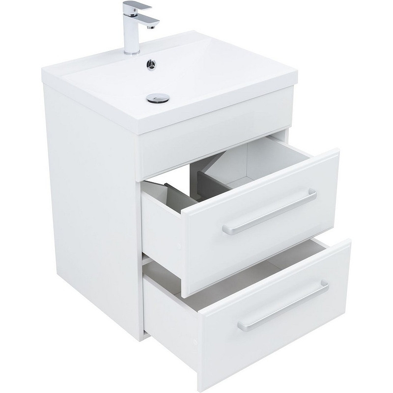 Тумба под раковину Aquanet Лукка 58 302396 подвесная Белая глянцевая МДФ / ЛДСП